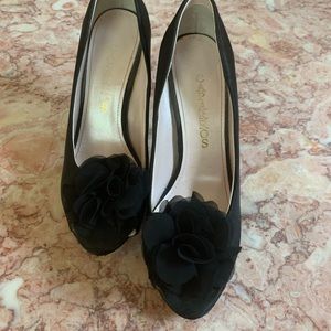 Caparros black peep-toe heels with flower on toe